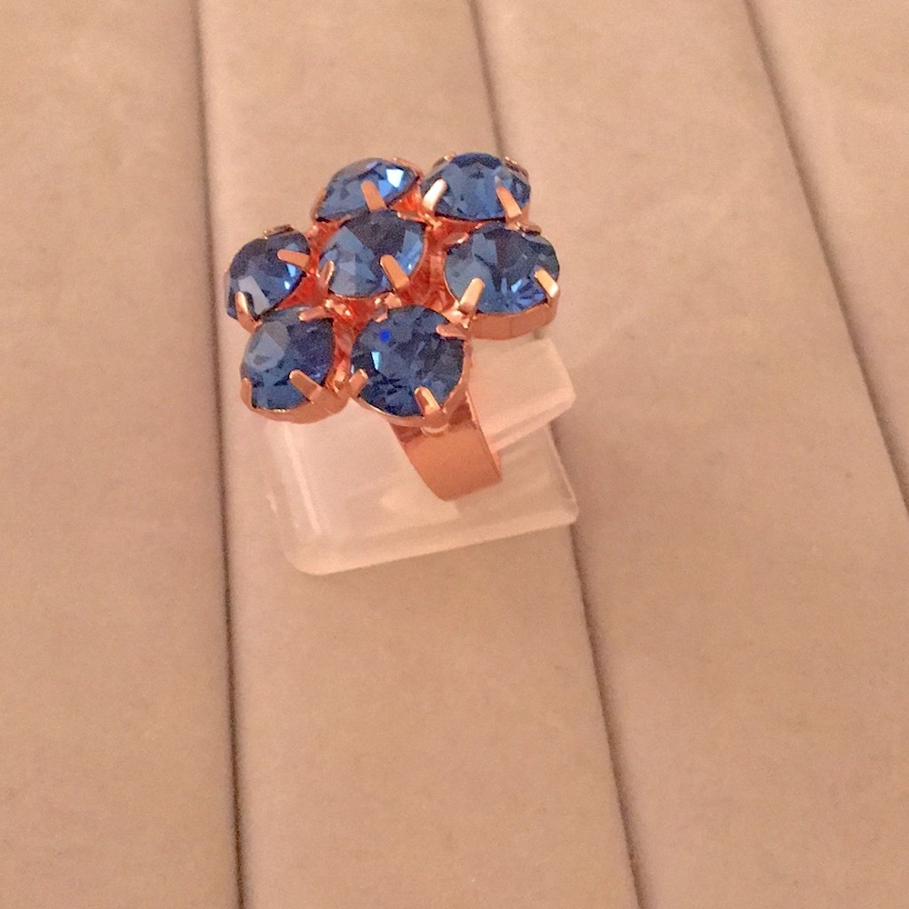 Sapphire + Rose Gold Crystal Flower Ring - Picture 3 of 8